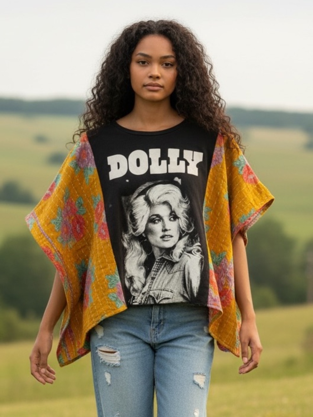 DOLLY Artisan Made Upcycle BAND T PONCHO Up to XL Handmade One of a Kind